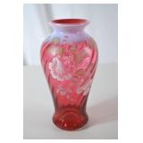 Fenton Handpainted Pink and Opal Art Glass Vase