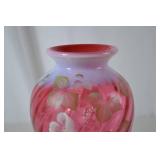 Fenton Handpainted Pink and Opal Art Glass Vase