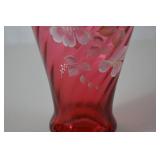 Fenton Handpainted Pink and Opal Art Glass Vase