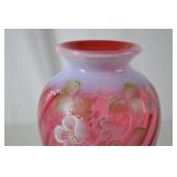 Fenton Handpainted Pink and Opal Art Glass Vase