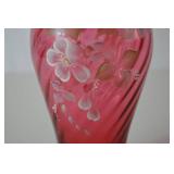 Fenton Handpainted Pink and Opal Art Glass Vase