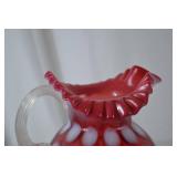 Vintage Fenton Cranberry Opalescent Coin Dot Glass Pitcher