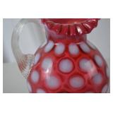Vintage Fenton Cranberry Opalescent Coin Dot Glass Pitcher