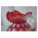 Vintage Fenton Cranberry Opalescent Coin Dot Glass Pitcher