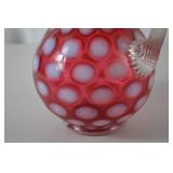 Vintage Fenton Cranberry Opalescent Coin Dot Glass Pitcher