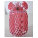 Fenton Cranberry Opalescent Coin Dot Glass Vase, 9 Inch