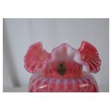 Fenton Cranberry Opalescent Coin Dot Glass Vase, 9 Inch