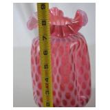 Fenton Cranberry Opalescent Coin Dot Glass Vase, 9 Inch