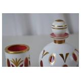 Bohemian white cut to cranberry glass dresser set, 4 pieces