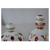 Bohemian white cut to cranberry glass dresser set, 4 pieces