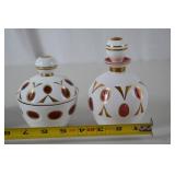 Bohemian white cut to cranberry glass dresser set, 4 pieces
