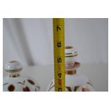 Bohemian white cut to cranberry glass dresser set, 4 pieces