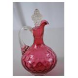 Vintage Fenton Cranberry Glass Hobnail Cruet with Stopper, 7 in.
