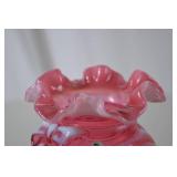 Fenton Cranberry Opalescent Art Glass Vase with Bow