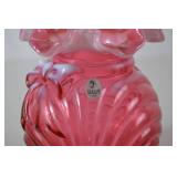 Fenton Cranberry Opalescent Art Glass Vase with Bow