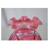 Fenton Cranberry Opalescent Art Glass Vase with Bow