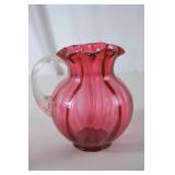 Vintage Fenton Cranberry Glass Pitcher with Ruffled Rim