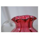 Vintage Fenton Cranberry Glass Pitcher with Ruffled Rim