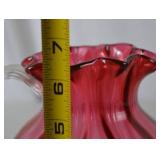 Vintage Fenton Cranberry Glass Pitcher with Ruffled Rim