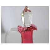 Vintage Fenton cranberry art glass cruet with stopper, ruffled rim, 8 in