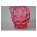 Vintage Fenton cranberry art glass cruet with stopper, ruffled rim, 8 in
