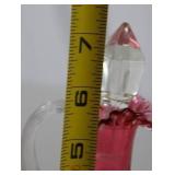 Vintage Fenton cranberry art glass cruet with stopper, ruffled rim, 8 in