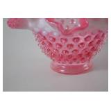 Vintage Fenton Art Glass Pink Hobnail Ruffled Bowl