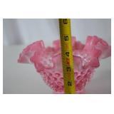 Vintage Fenton Art Glass Pink Hobnail Ruffled Bowl