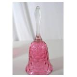 Vintage Fenton Pink Hobnail Art Glass Bell Clear Handle 6.5 in