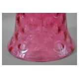 Vintage Fenton Pink Hobnail Art Glass Bell Clear Handle 6.5 in