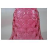 Vintage Fenton Pink Hobnail Art Glass Bell Clear Handle 6.5 in