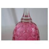 Vintage Fenton Pink Hobnail Art Glass Bell Clear Handle 6.5 in