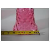 Vintage Fenton Pink Hobnail Art Glass Bell Clear Handle 6.5 in