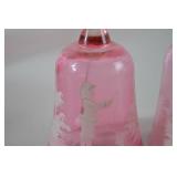 Pair of Pink Mary Gregory Satin Glass Handpainted Figural Bells