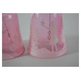 Pair of Pink Mary Gregory Satin Glass Handpainted Figural Bells
