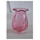 Vintage Pink Hand-Blown Art Glass Vase, 6 Inch Ruffled Edge