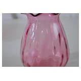 Vintage Pink Hand-Blown Art Glass Vase, 6 Inch Ruffled Edge