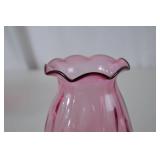Vintage Pink Hand-Blown Art Glass Vase, 6 Inch Ruffled Edge