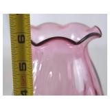 Vintage Pink Hand-Blown Art Glass Vase, 6 Inch Ruffled Edge