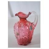 Fenton Cranberry Art Glass Handpainted Pitcher 6 Inch