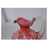 Fenton Cranberry Art Glass Handpainted Pitcher 6 Inch