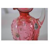 Fenton Cranberry Art Glass Handpainted Pitcher 6 Inch