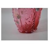 Fenton Cranberry Art Glass Handpainted Pitcher 6 Inch