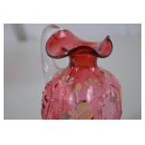 Fenton Cranberry Art Glass Handpainted Pitcher 6 Inch