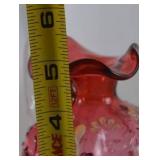 Fenton Cranberry Art Glass Handpainted Pitcher 6 Inch