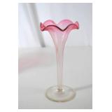 Vintage Pink Ruffled Art Glass Bud Vase, 8 in