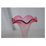 Vintage Pink Ruffled Art Glass Bud Vase, 8 in