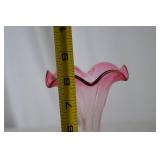 Vintage Pink Ruffled Art Glass Bud Vase, 8 in