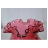 Ruffled Cranberry Hobnail Fenton Glass Vase, 8 Inch