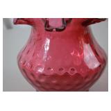 Ruffled Cranberry Hobnail Fenton Glass Vase, 8 Inch